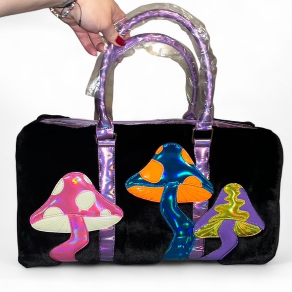 Current Mood Handbags - NWT Current Mood x Dolls Kill Fuzzy Duffle Bag w/ Metallic Mushroom Design